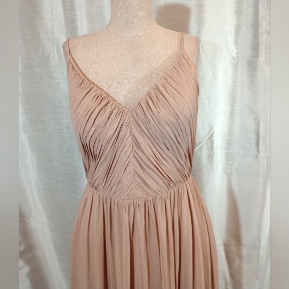 Dessy Collection Long Gown Chestnut beige Straps/Pleats/Sleeveless/V-back, 10 - Picture 4 of 14